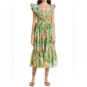 Mille Floral Olympia Floral Green Multicolor Midi Dress size S